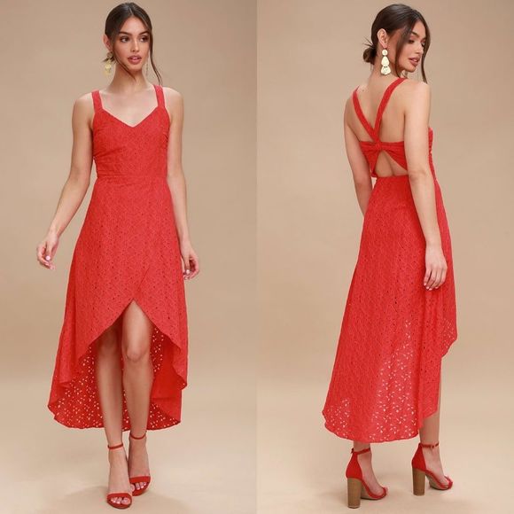 J.O.A. Melodrama Red Lace Wrap Front Midi Dress - Picture 8 of 8
